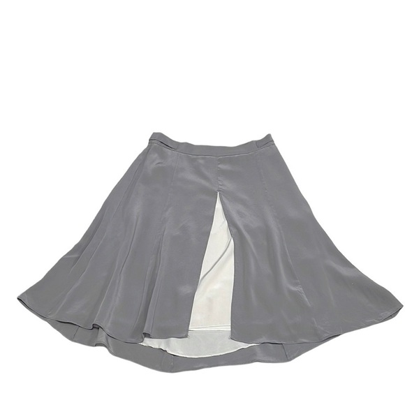 CLUB MONACO Skirt Gray White Silk Split Front Size 00 - Picture 2 of 10